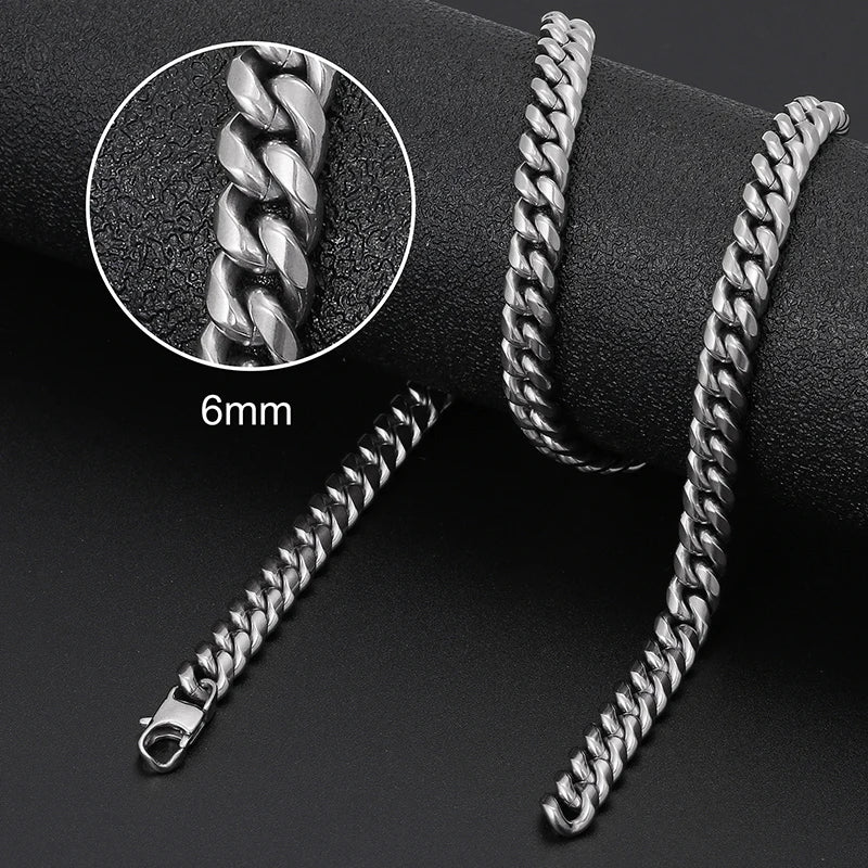 3mm 6mm Wide Stainless Steel Chain Cuban Link Chains Chokers Necklace For Mens Jewelry Silver Plated Solid Metal Fashion Jewelry