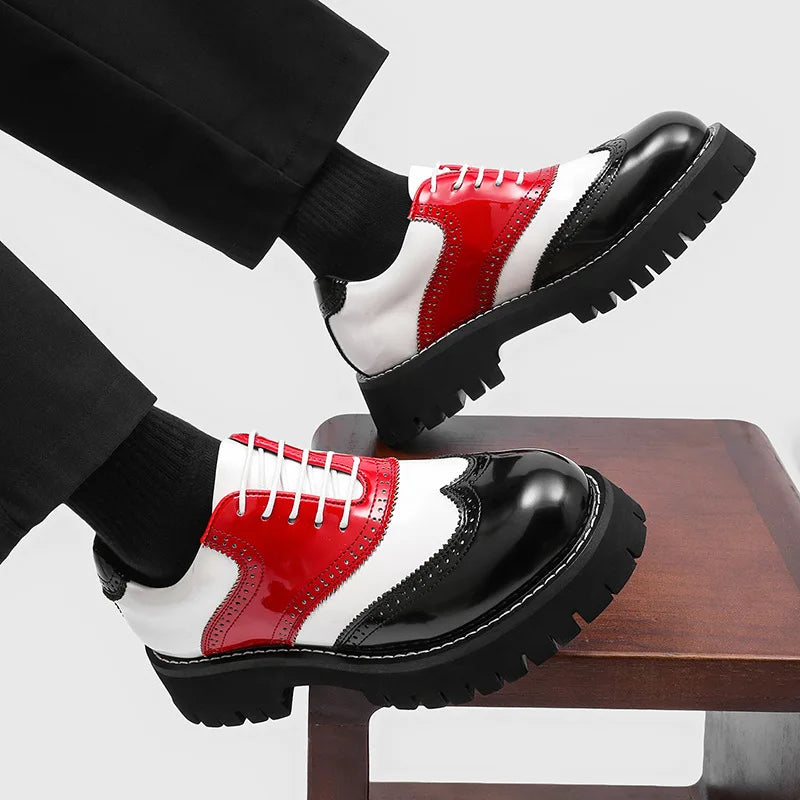 men's fashion hip hop rock platform shoes lace-up patent leather oxfords shoe carved brogue sneakers designer cool footwear mans