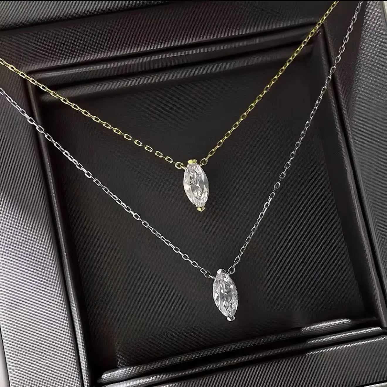 925 Silver Plated Fashion Golden Marquise Series Zircon Ring Necklace For Women Engagement Wedding Simple Jewelry Set