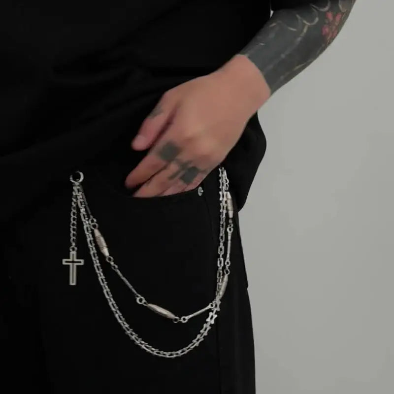 Fashion Cross Pants Chain For Men Metal Waist Chain Street Punk Jeans Chain Detachable Trousers Hanging Chain Accessory