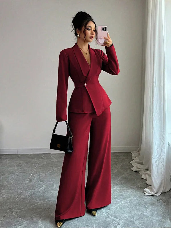 Women's cothing spring new style long-sleeved suit jacket, straight-leg pants, two-piece set for fashionable professional wear