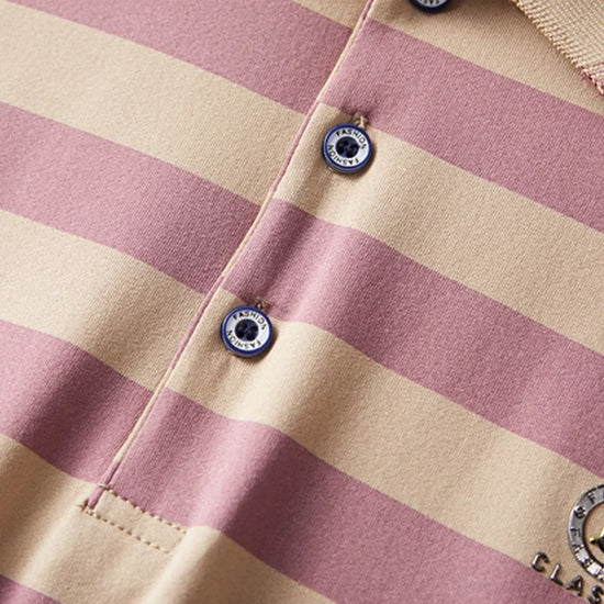 Quality Man Summer Hot Short-Sleeved Polo Shirt Letter Print Stripe Lapel Button British Style T-Shirt Fashion Leisure Mens Wear