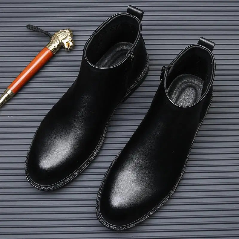 2025 Autumn Early Winter Shoes Mens Chelsea Boots Flat Brand Male Footwear Pure Black British Style Man Party Shoes D624