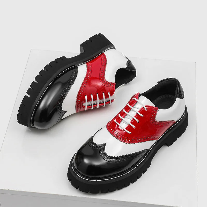 men's fashion hip hop rock platform shoes lace-up patent leather oxfords shoe carved brogue sneakers designer cool footwear mans