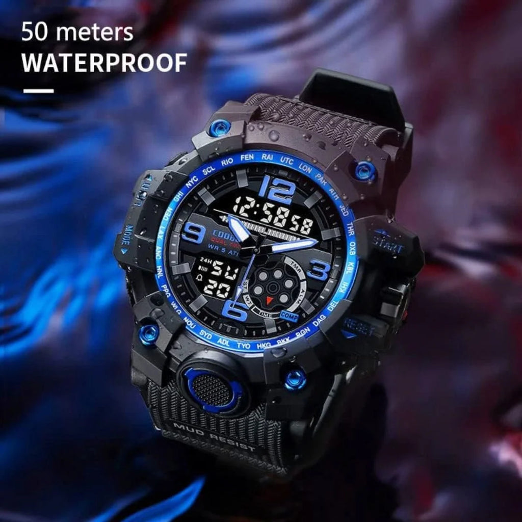 Mens Watch Multi Function Open Button Luminous Function Dual Display Analog Digital Watch Suitable for Sports and Running