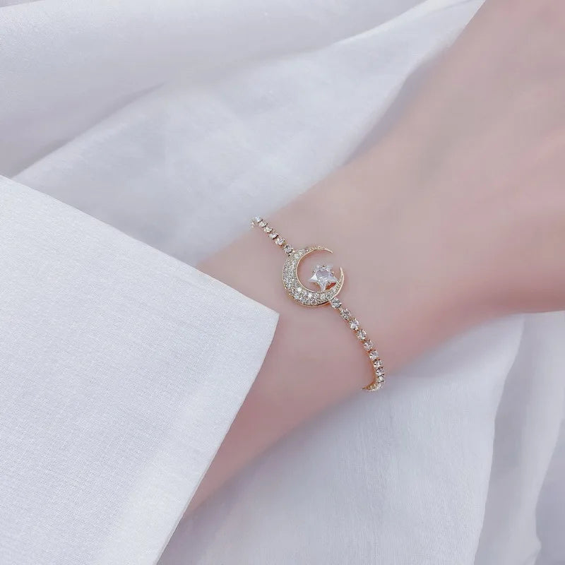 Luxury Shine Zircon Flower Bracelet for Women Girls Cute Romantic Crystal Bracelet Engagement Wedding Jewelry Gift