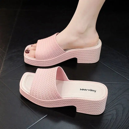 35-40 Women Slippers Wedges Sandals Summer Shoes Female Beach Flip Flops Thick-soled Square Toe Mules Clogs Platform Footwear Y2