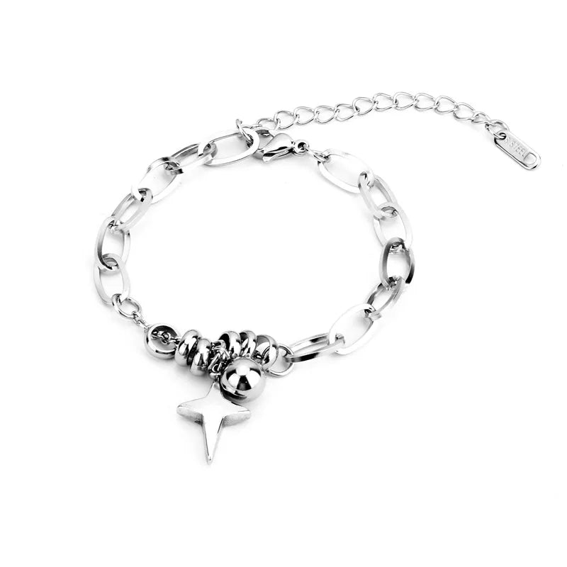 Hip Hop Chain Bracelets for Men Boys,Never Fade 4-point Star Adjsutable Wristband,Trendy Jewelry Gifts