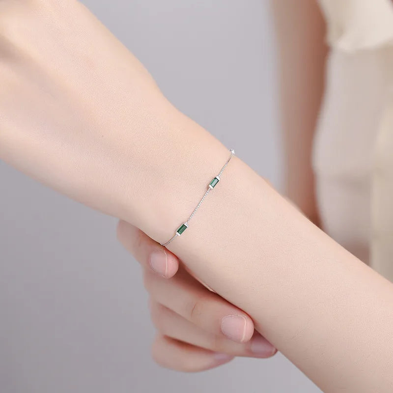 RYJU 925 Sterling Silver Square Emerald Zircon Bracelet for Women Vintage Emeralds Bracelets Charm Wedding Party Fashion Jewelry