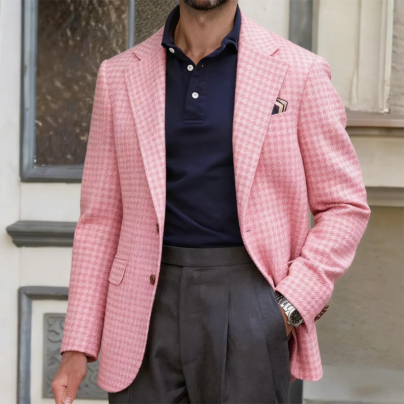 Men's Jackets New Men's Suit Jacket Houndstooth Fabric Khaki Slim Single-breasted Casual and Comfortable Mens Clothing Man 2025