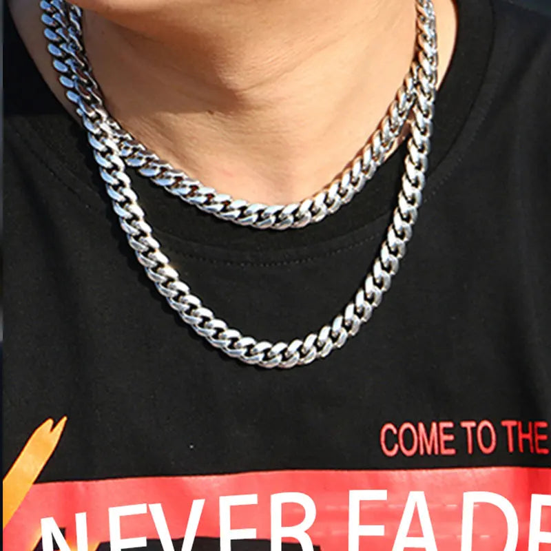 3mm 6mm Wide Stainless Steel Chain Cuban Link Chains Chokers Necklace For Mens Jewelry Silver Plated Solid Metal Fashion Jewelry