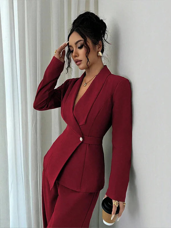 Women's cothing spring new style long-sleeved suit jacket, straight-leg pants, two-piece set for fashionable professional wear