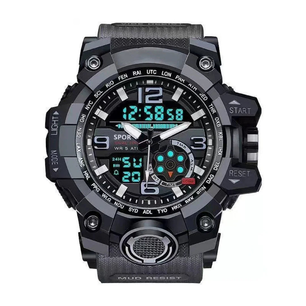 Mens Watch Multi Function Open Button Luminous Function Dual Display Analog Digital Watch Suitable for Sports and Running