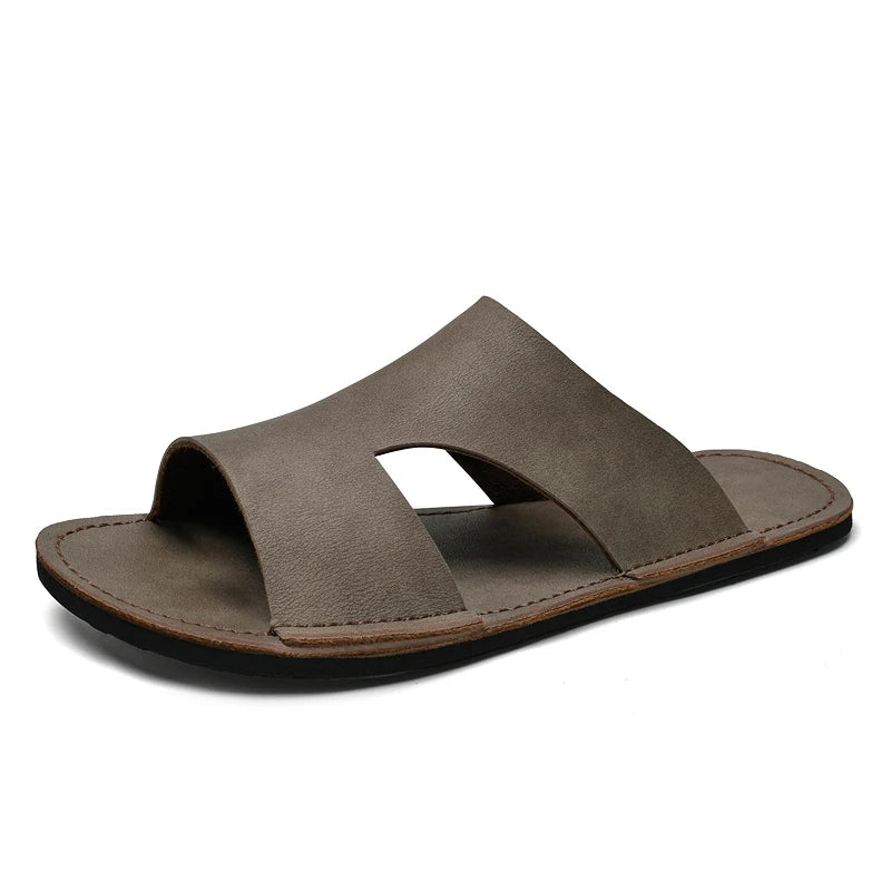 Men's Beach Slippers Man Footwear 2025 Summer New Men's Casual Shoes Soft Sole Fashion Pu Leather Anti slip Trendy Men Sneakers
