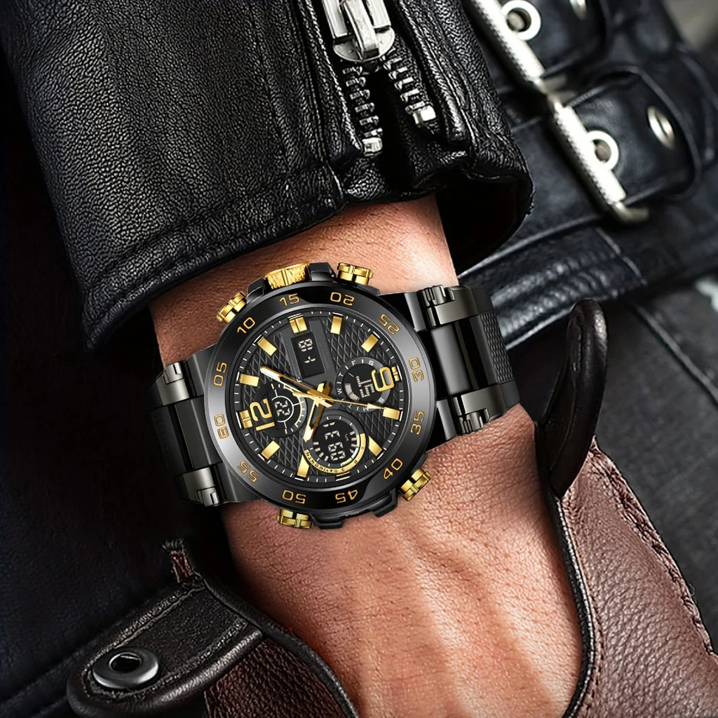 New Watches For Men Waterproof Clock Alarm Reloj Hombre LCD Dual Display Wristwatch Quartz Sports Mens Watch