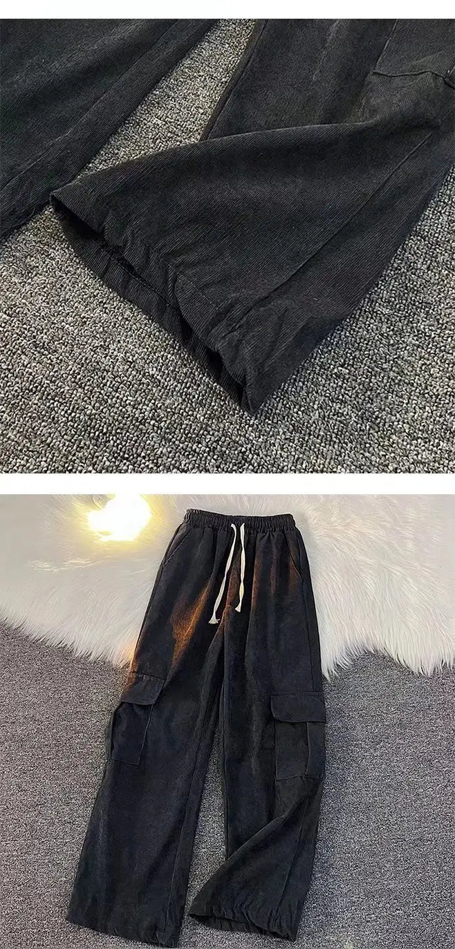 Men's Clothing Japanese Retro Overalls for Men Straight-leg Casual Trousers Loose Corduroy Wide-leg Pants Versatile