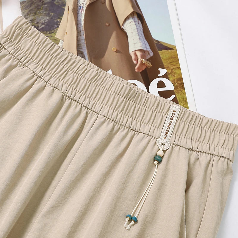 Women's Cotton Linen Harem Pants Summer Loose Thin Elastic Waist Casual bloomers Pants High Waist Nine Points