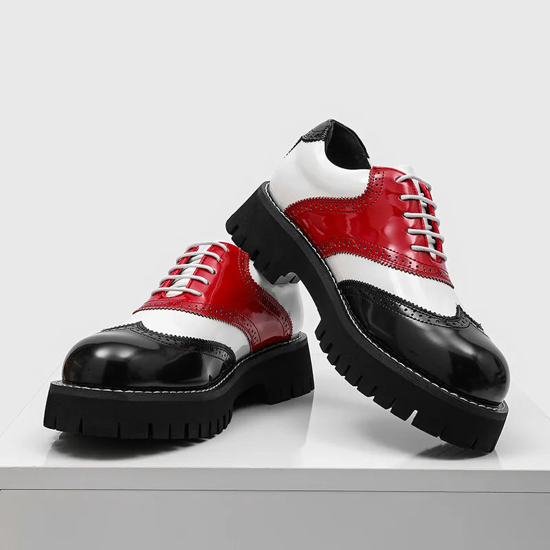 men's fashion hip hop rock platform shoes lace-up patent leather oxfords shoe carved brogue sneakers designer cool footwear mans