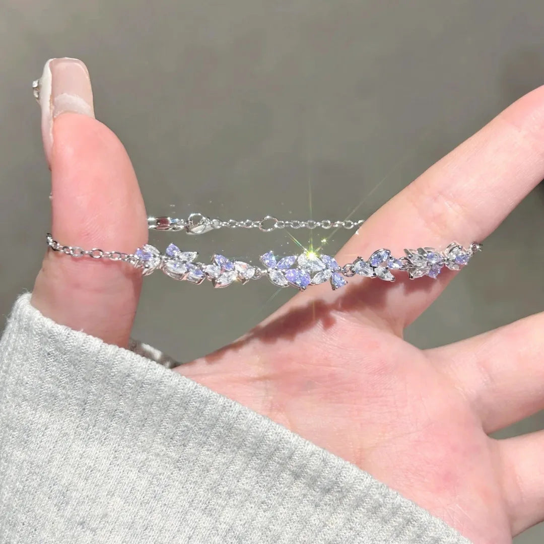 Exquisite Zircon Wisteria Flower Korean Design Lovely Elegant Bracelet for Women Girls High-end Jewelry Wedding Party Cute Gifts