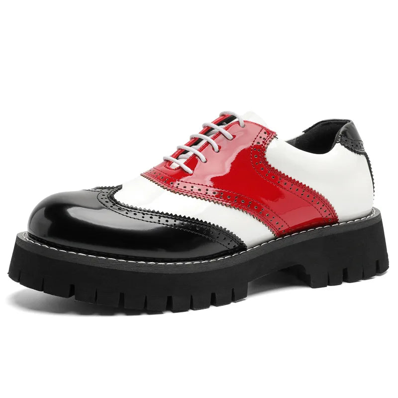 men's fashion hip hop rock platform shoes lace-up patent leather oxfords shoe carved brogue sneakers designer cool footwear mans