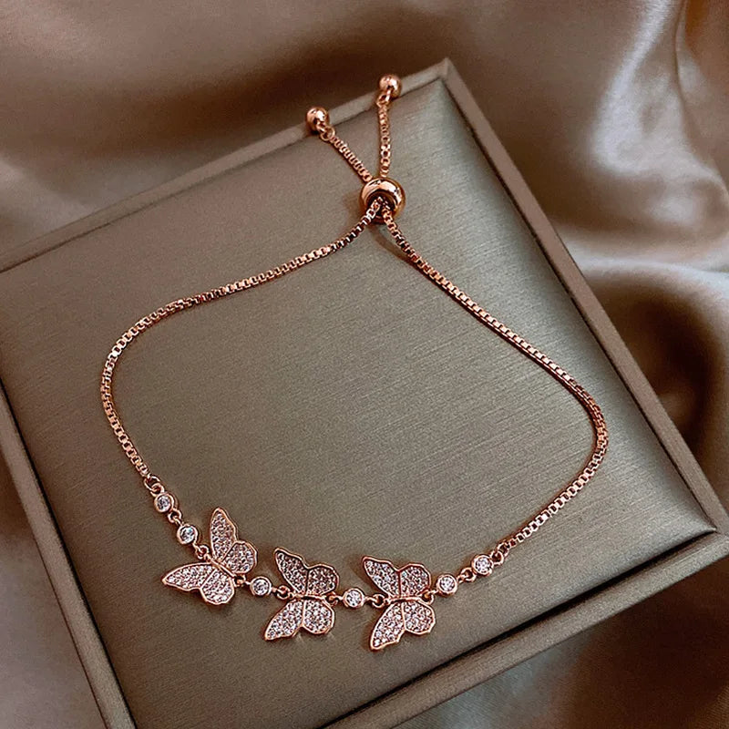 Luxury Shine Zircon Flower Bracelet for Women Girls Cute Romantic Crystal Bracelet Engagement Wedding Jewelry Gift