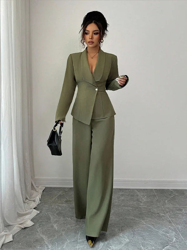 Women's cothing spring new style long-sleeved suit jacket, straight-leg pants, two-piece set for fashionable professional wear