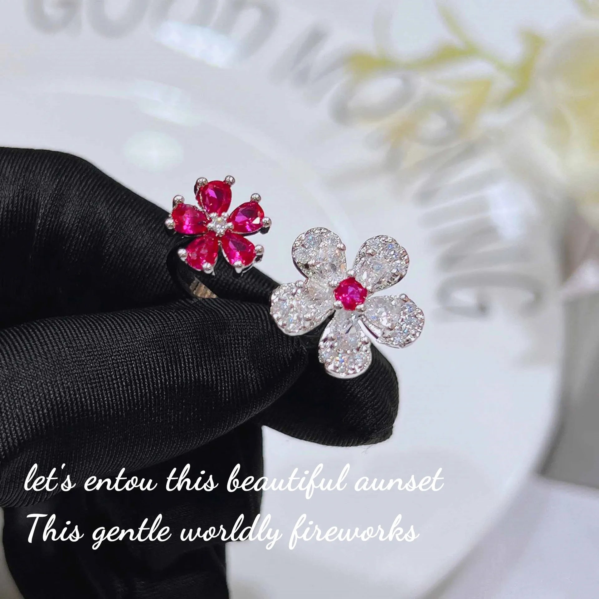 Trendy Elegant Cherry Blossom Jewelry Sets with Dazzling Zircon Ladies Temperament Flower 925 Silver Color Ring Earring Necklace