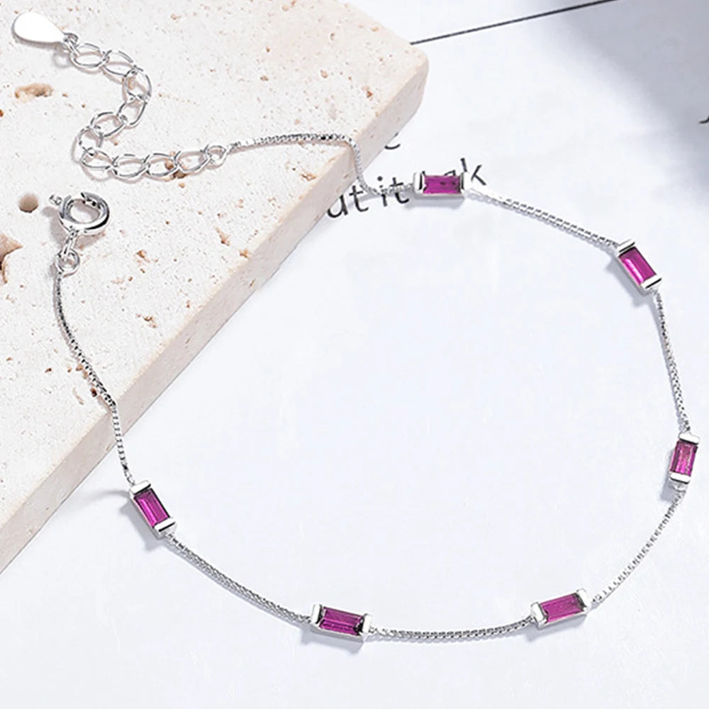 RYJU 925 Sterling Silver Square Emerald Zircon Bracelet for Women Vintage Emeralds Bracelets Charm Wedding Party Fashion Jewelry