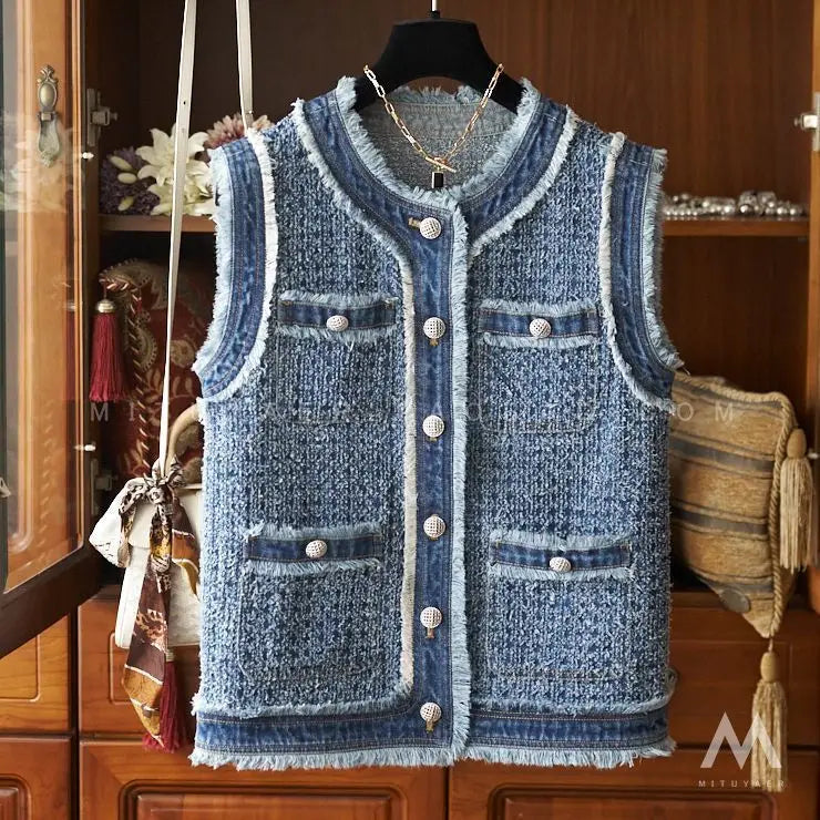 Women's Cowboy Vest Tops Workwear Vests Loose Casual Thin Waistcoats