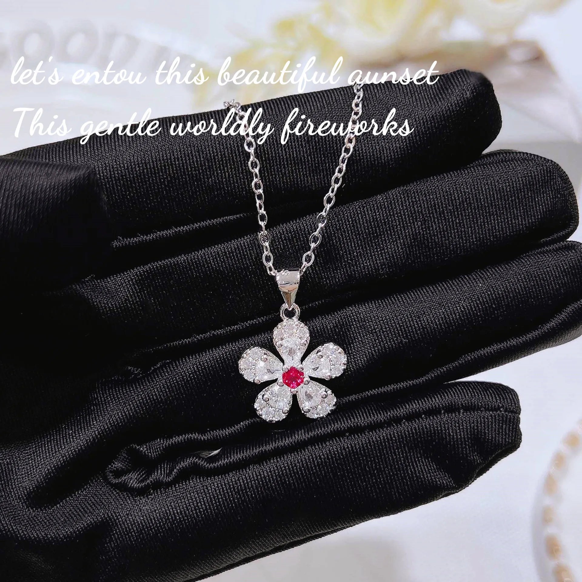 Trendy Elegant Cherry Blossom Jewelry Sets with Dazzling Zircon Ladies Temperament Flower 925 Silver Color Ring Earring Necklace