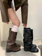 2025Woman Boots Knee High Platform Chunky Heels Trend Punk Gothic New Rock Leather Fashion Women&