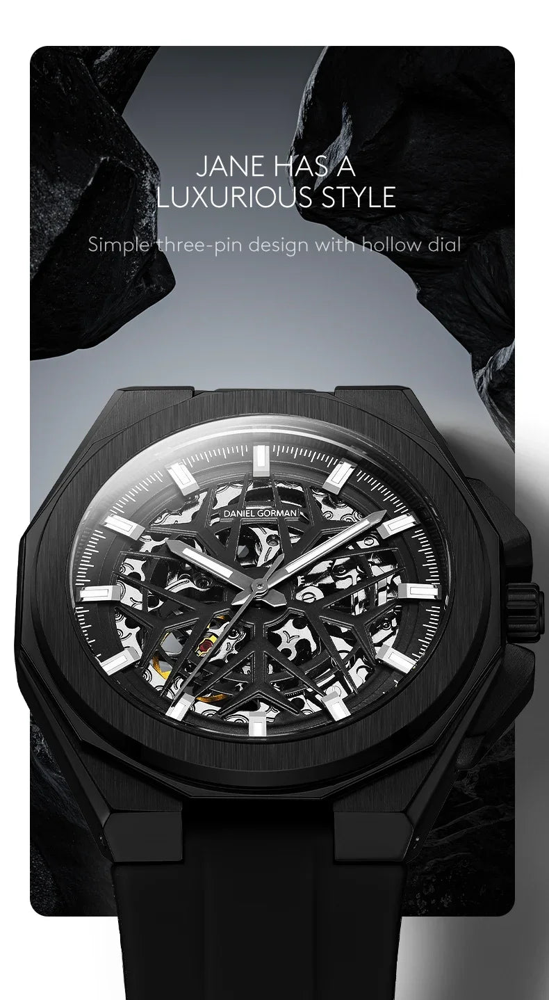 2026 Mens Mechanical Watches Top Brand Luxury Stainless Steel Waterproof Hollow Out Blue Big Male Wristwatches Relogio Masculino