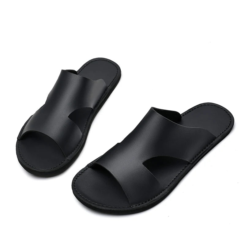 Men's Beach Slippers Man Footwear 2025 Summer New Men's Casual Shoes Soft Sole Fashion Pu Leather Anti slip Trendy Men Sneakers