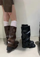 2025Woman Boots Knee High Platform Chunky Heels Trend Punk Gothic New Rock Leather Fashion Women&