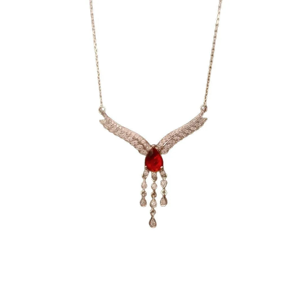 Luxurious and showy red gemstone necklace for women silver 925 inlaid diamonds wings collar chain exquisite wedding jewelry