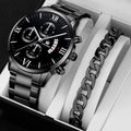 Mens Fashion Business Quartz Watch Fashion Fake Three Eye Six Pin Calendar Men Watch Stainless Steel Belt Men Watches