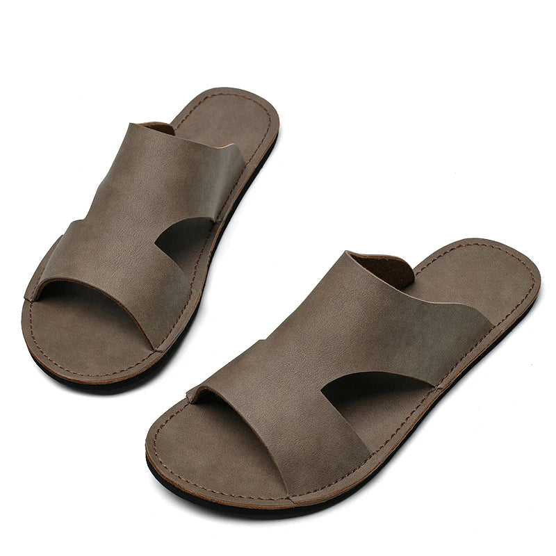 Men's Beach Slippers Man Footwear 2025 Summer New Men's Casual Shoes Soft Sole Fashion Pu Leather Anti slip Trendy Men Sneakers