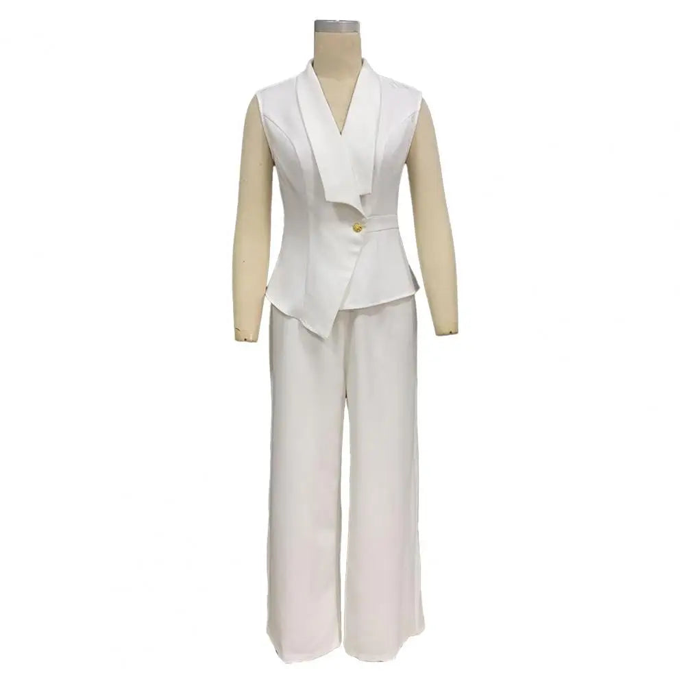 Women's Business 2 Piece Outfits Casual Sleeveless Blazer Vest Wide Leg Pants Suit Set Dressy Office Work Set
