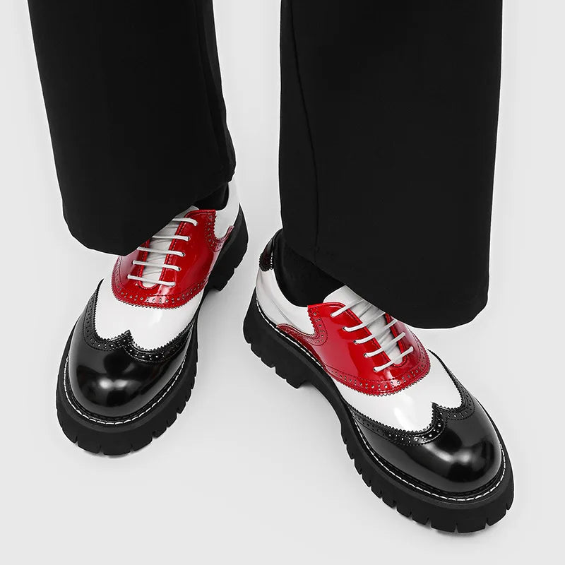 men's fashion hip hop rock platform shoes lace-up patent leather oxfords shoe carved brogue sneakers designer cool footwear mans