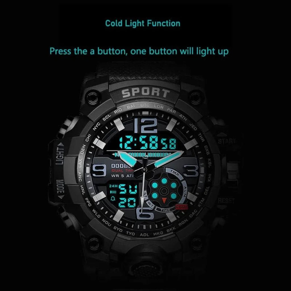 Mens Watch Multi Function Open Button Luminous Function Dual Display Analog Digital Watch Suitable for Sports and Running