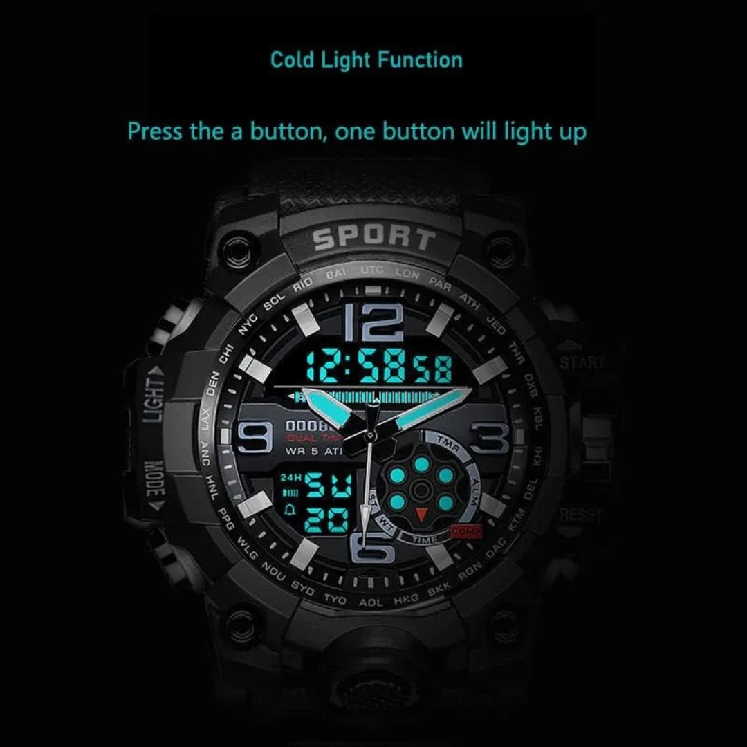Mens Watch Multi Function Open Button Luminous Function Dual Display Analog Digital Watch Suitable for Sports and Running