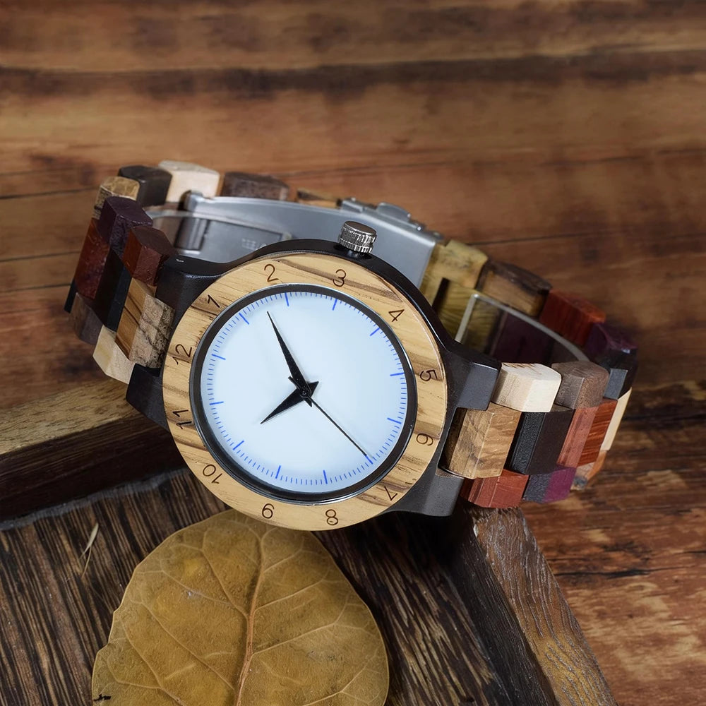 Womens Wooden Watch with All Wood Strap Analog Classic Design Colorful Bamboo Ladies Watches for Women