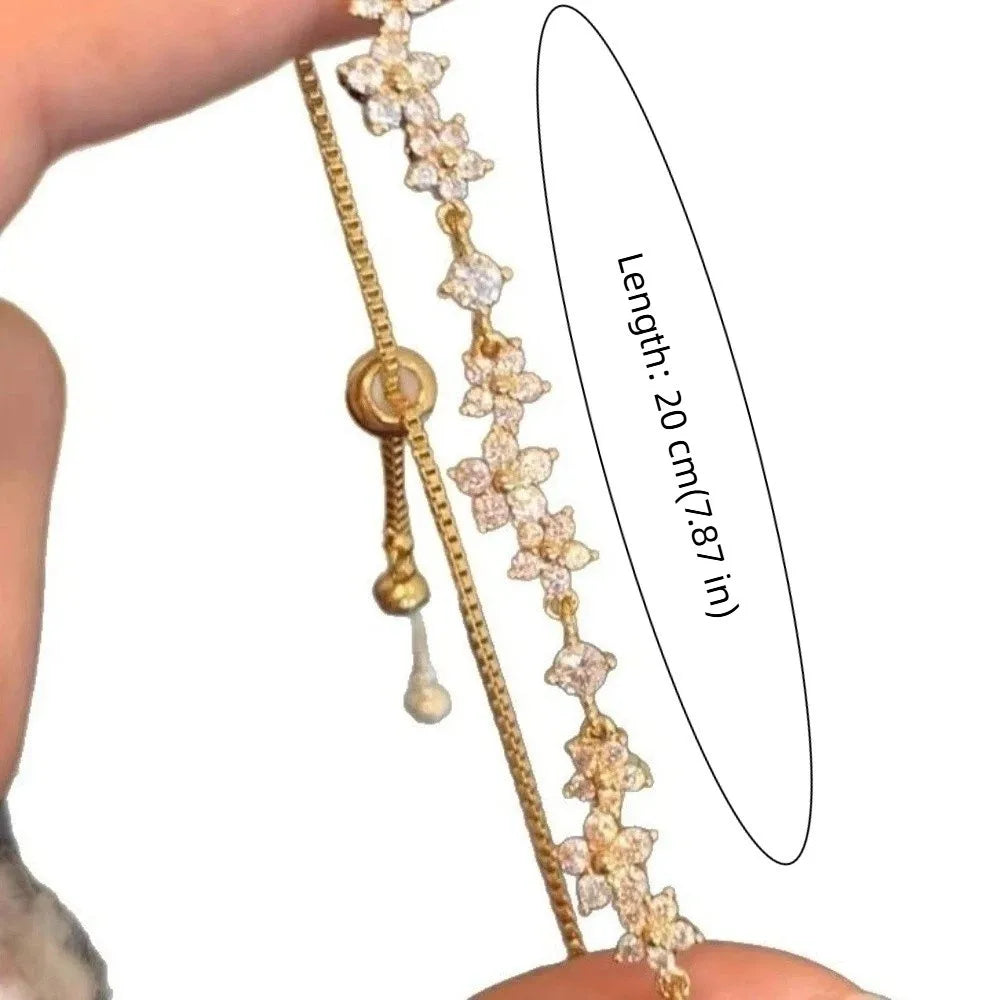 Floral Shiny Adjustable Zircon Bracelet Elegant Micro-inlaid Zircon Pull Flower Bracelet Crystal Silver Hand Chain Gifts