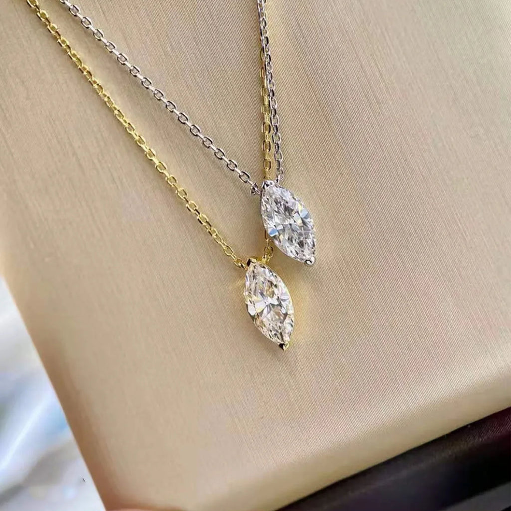 925 Silver Plated Fashion Golden Marquise Series Zircon Ring Necklace For Women Engagement Wedding Simple Jewelry Set