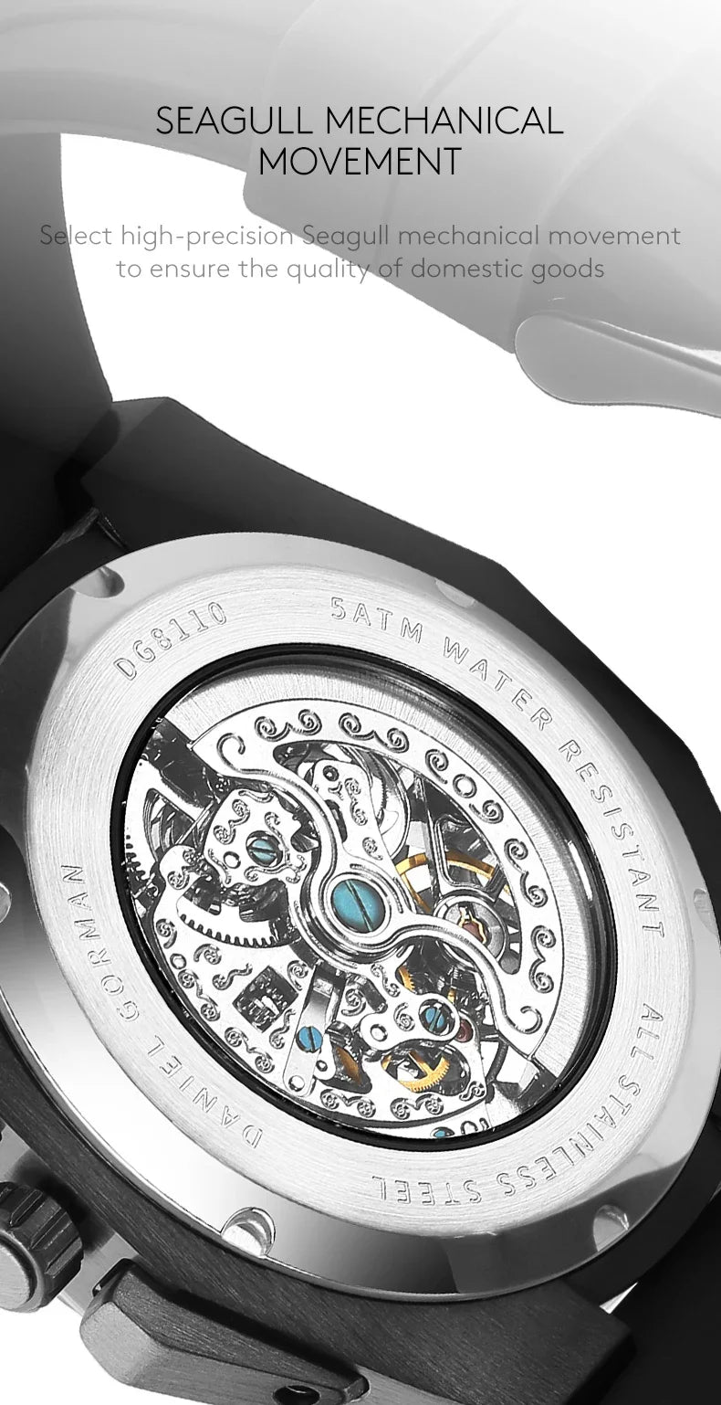 2026 Mens Mechanical Watches Top Brand Luxury Stainless Steel Waterproof Hollow Out Blue Big Male Wristwatches Relogio Masculino