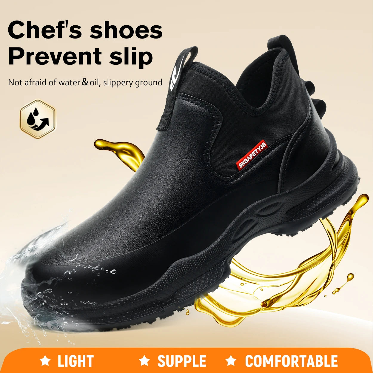 Mens Chef Work Shoes Non-Slip Oil-Resistant Kitchen Footwear Comfortable Restaurant Safety Shoes Waterproof Kitchen Shoes