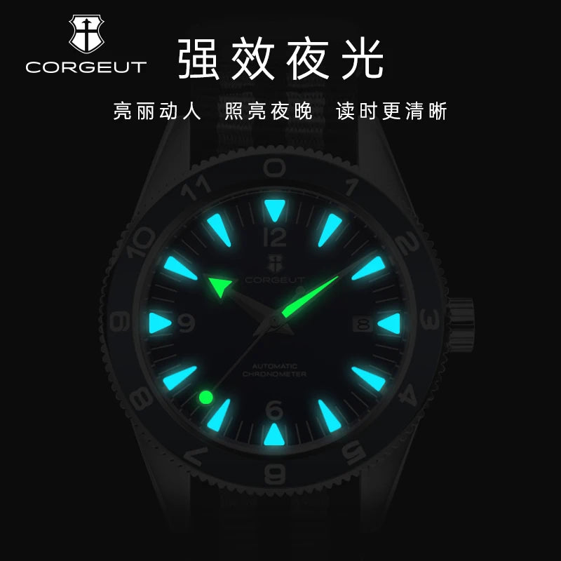 41MM  CORGEUT Sapphire Glass 100m Waterproof Japan  Automatic Luminous Mens Watch Nylon Strap