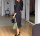 Womens Dresses 2025 Spring New Elegant Commuting Contrasting Color Waist Cinching Pleated Patchwork Long Sleeve Casual Dress