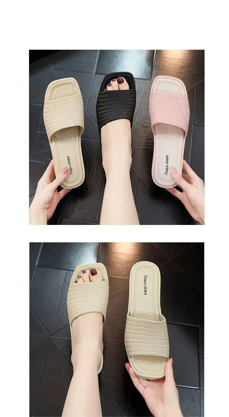 35-40 Women Slippers Wedges Sandals Summer Shoes Female Beach Flip Flops Thick-soled Square Toe Mules Clogs Platform Footwear Y2