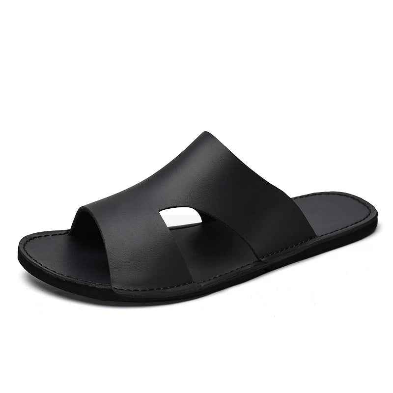 Men's Beach Slippers Man Footwear 2025 Summer New Men's Casual Shoes Soft Sole Fashion Pu Leather Anti slip Trendy Men Sneakers